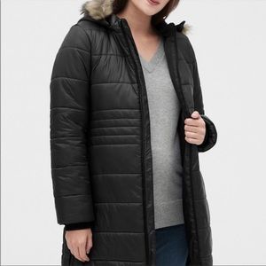 GAP Maternity ColdControl Puffer Coat with Detachable Hood - Black XS